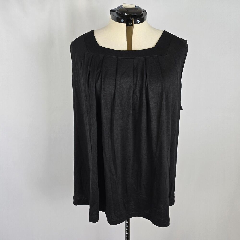 Bloomchic Tank Top Women's 3X Plus Heather Plicated Detail Square Neck Black NWT